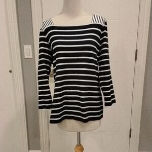 Navy Blue and White Striped Women's Top